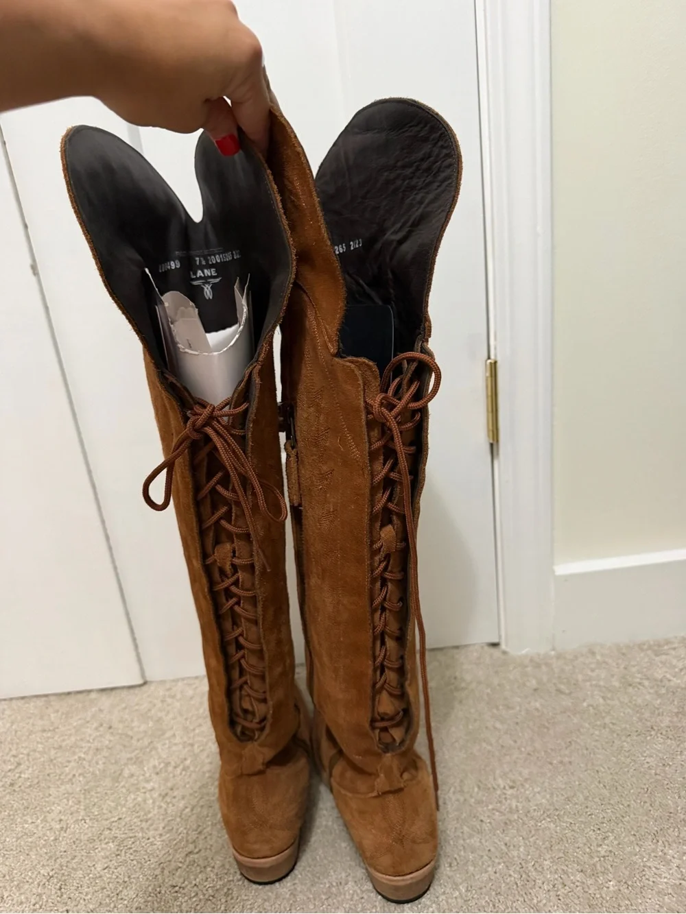 Lane boots Women’s Tall Suede cowgirl lace up Boots - camel